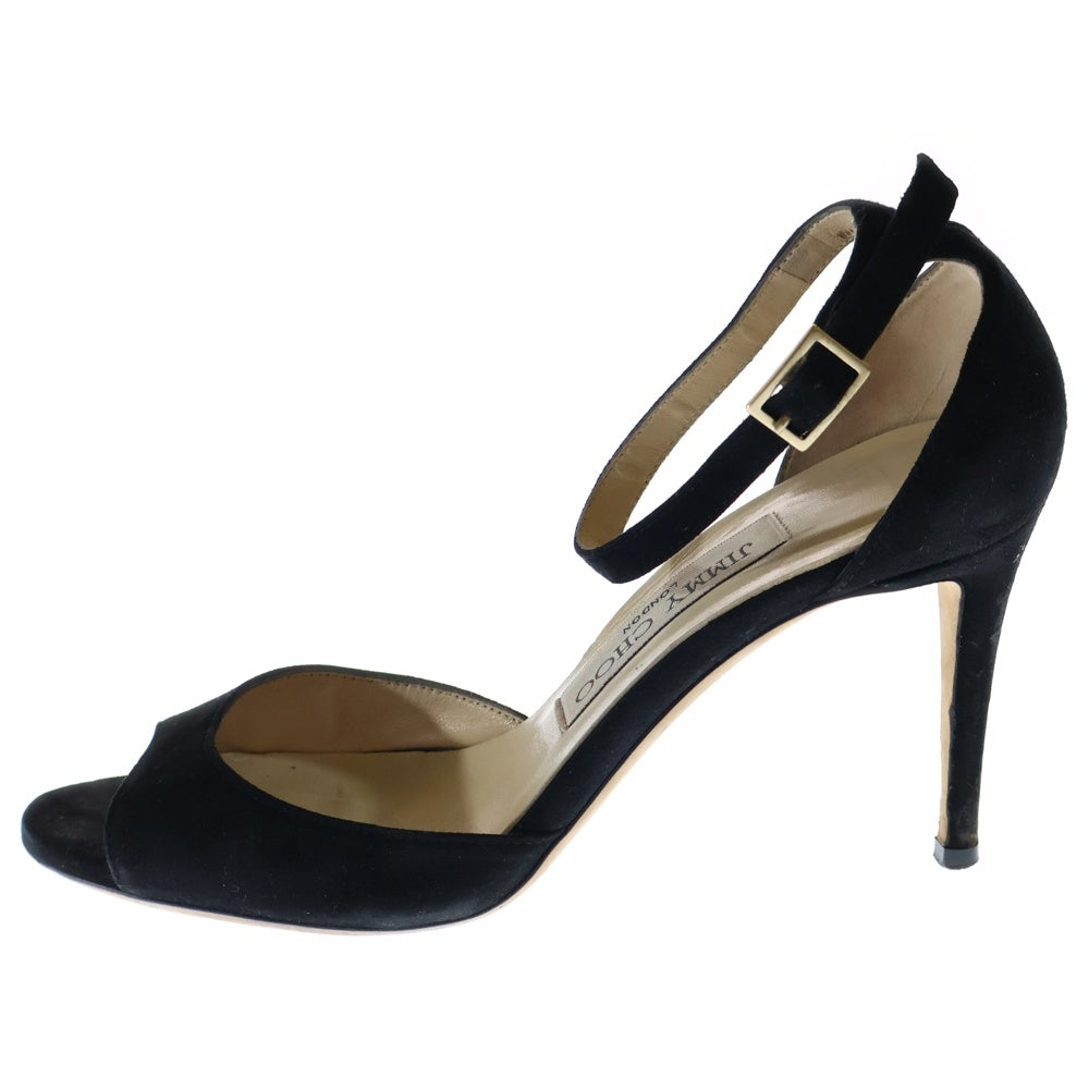 JIMMY CHOO(ジミーチュウ) ANNIE 85 アミー オープントゥ スウェード ハイヒール サンダル ブラック レディース