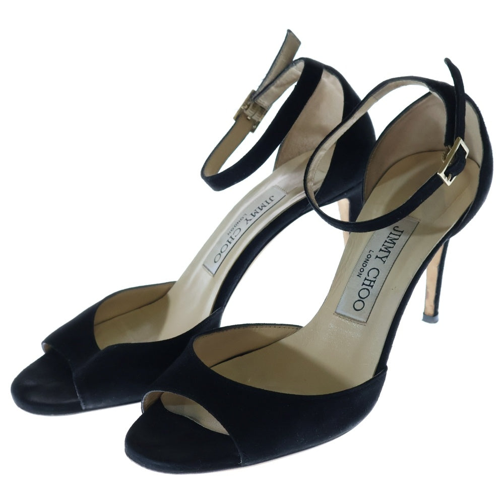 JIMMY CHOO(ジミーチュウ) ANNIE 85 アミー オープントゥ スウェード ハイヒール サンダル ブラック レディース