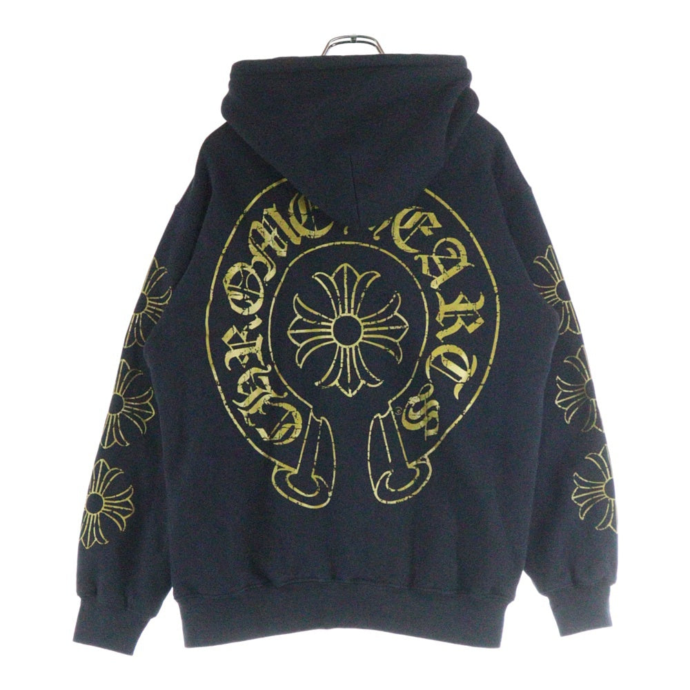 CHROME HEARTS(クロムハーツ) CHプラス スクロールラベルプリント 裏地サーマル ジップアップフーディ スウェットパーカー ブラック/ゴールド