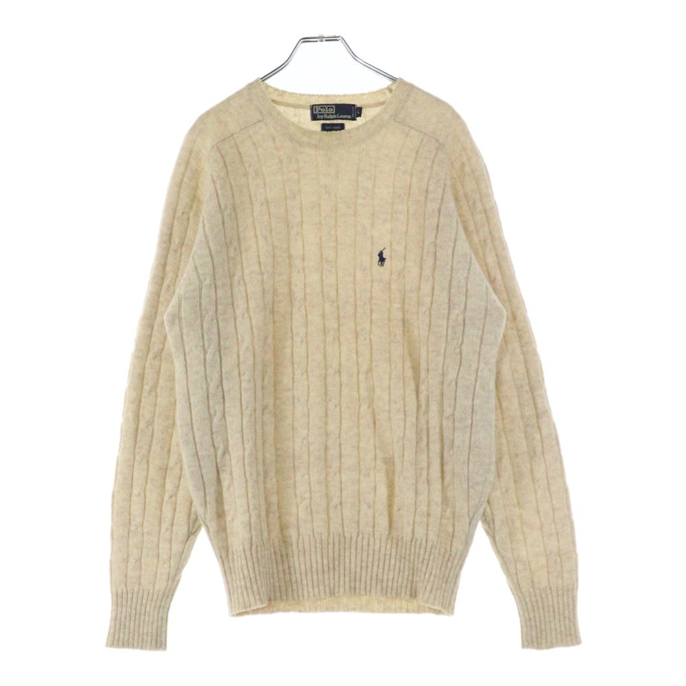 POLO RALPH LAUREN(ポロラルフローレン) ウール ロゴエンブロイダリー クルーネック ニット ベージュ