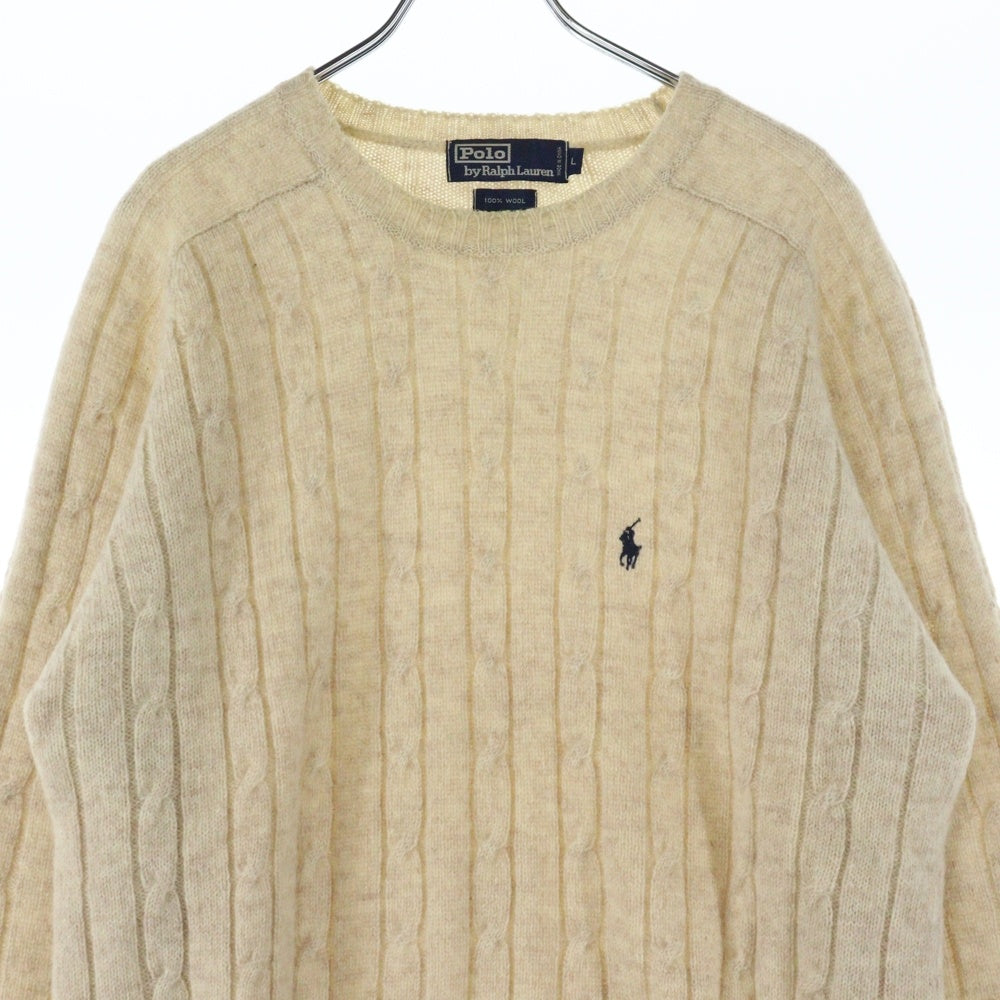 POLO RALPH LAUREN(ポロラルフローレン) ウール ロゴエンブロイダリー クルーネック ニット ベージュ