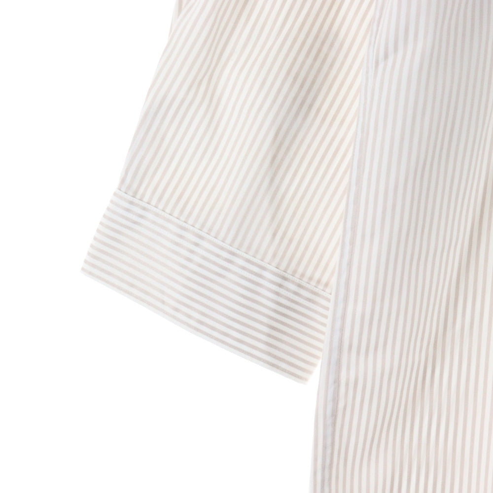 EDIFICE(エディフィス) コットン ストライプ 七分丈シャツ ホワイト