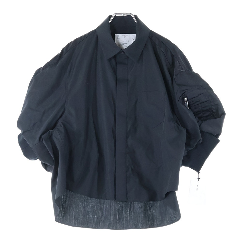 Sacai(サカイ) COTTON POPLIN x NYLON TWILL SHIRT コットン ポップリン ナイロン ツイル 半袖シャツ ブラック SCW-227