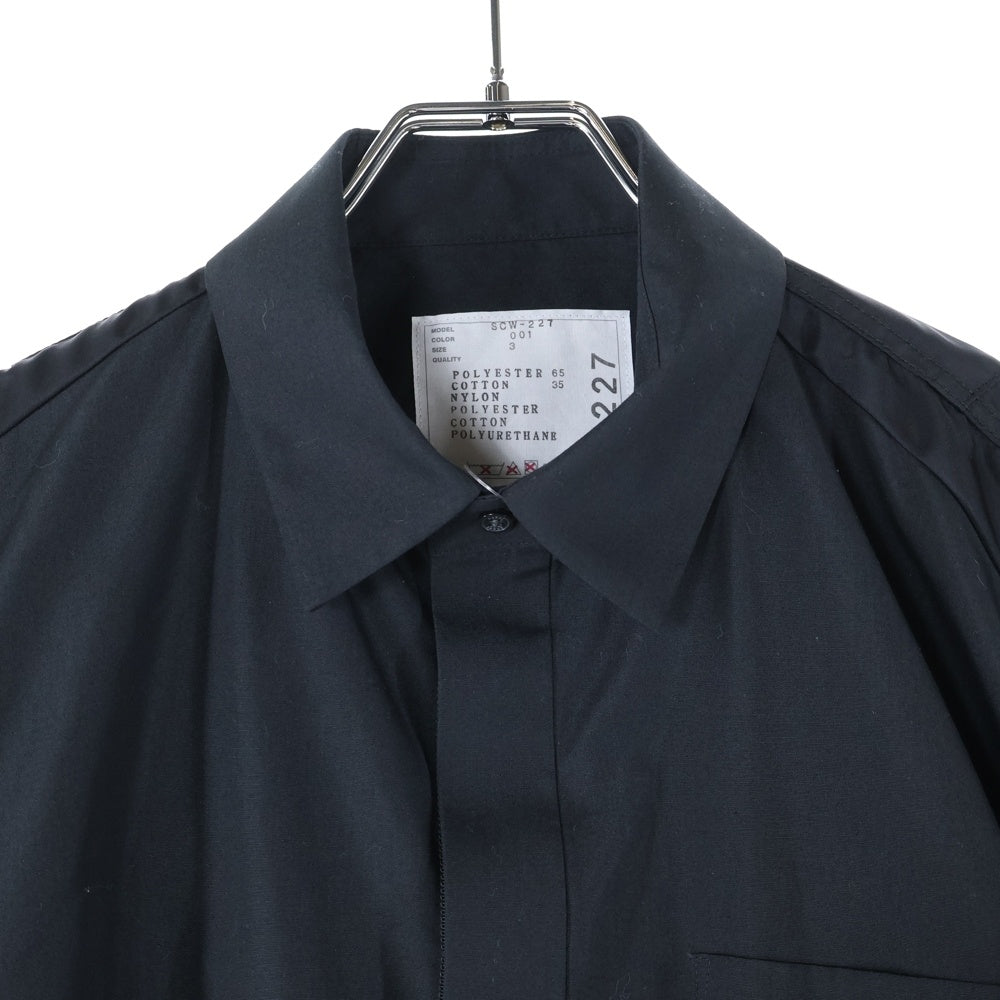 Sacai(サカイ) COTTON POPLIN x NYLON TWILL SHIRT コットン ポップリン ナイロン ツイル 半袖シャツ ブラック SCW-227