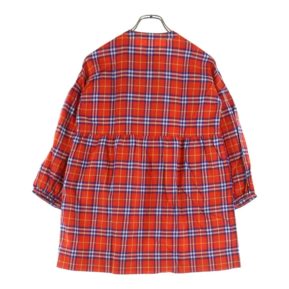 BURBERRY(バーバリー) ダブルフラップポケット ラウンドネック チェック柄 長袖ワンピース オレンジ 4500503681