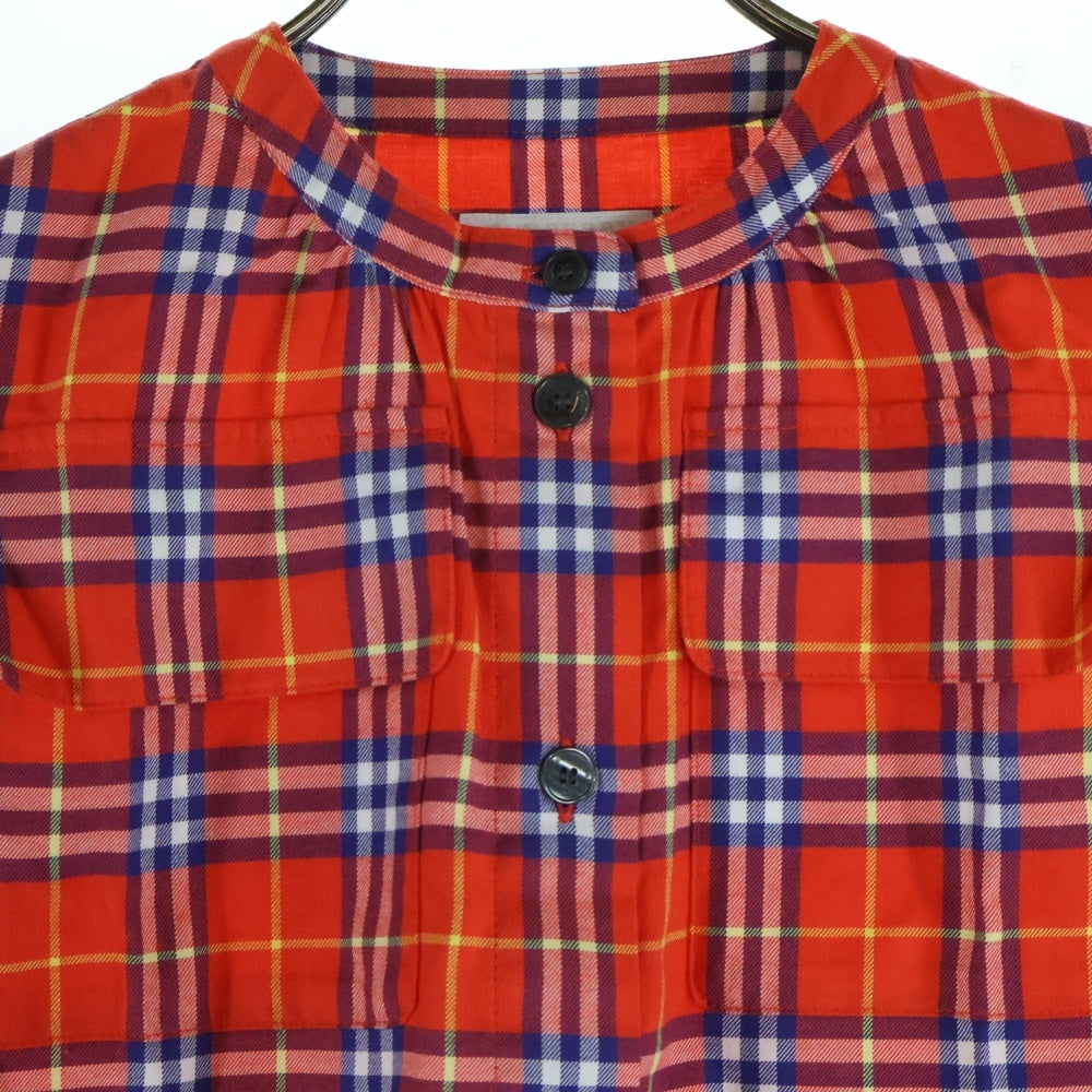 BURBERRY(バーバリー) ダブルフラップポケット ラウンドネック チェック柄 長袖ワンピース オレンジ 4500503681