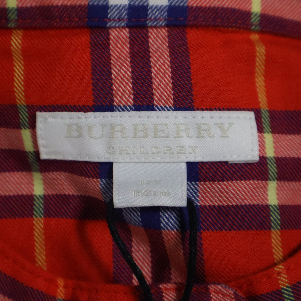 BURBERRY(バーバリー) ダブルフラップポケット ラウンドネック チェック柄 長袖ワンピース オレンジ 4500503681