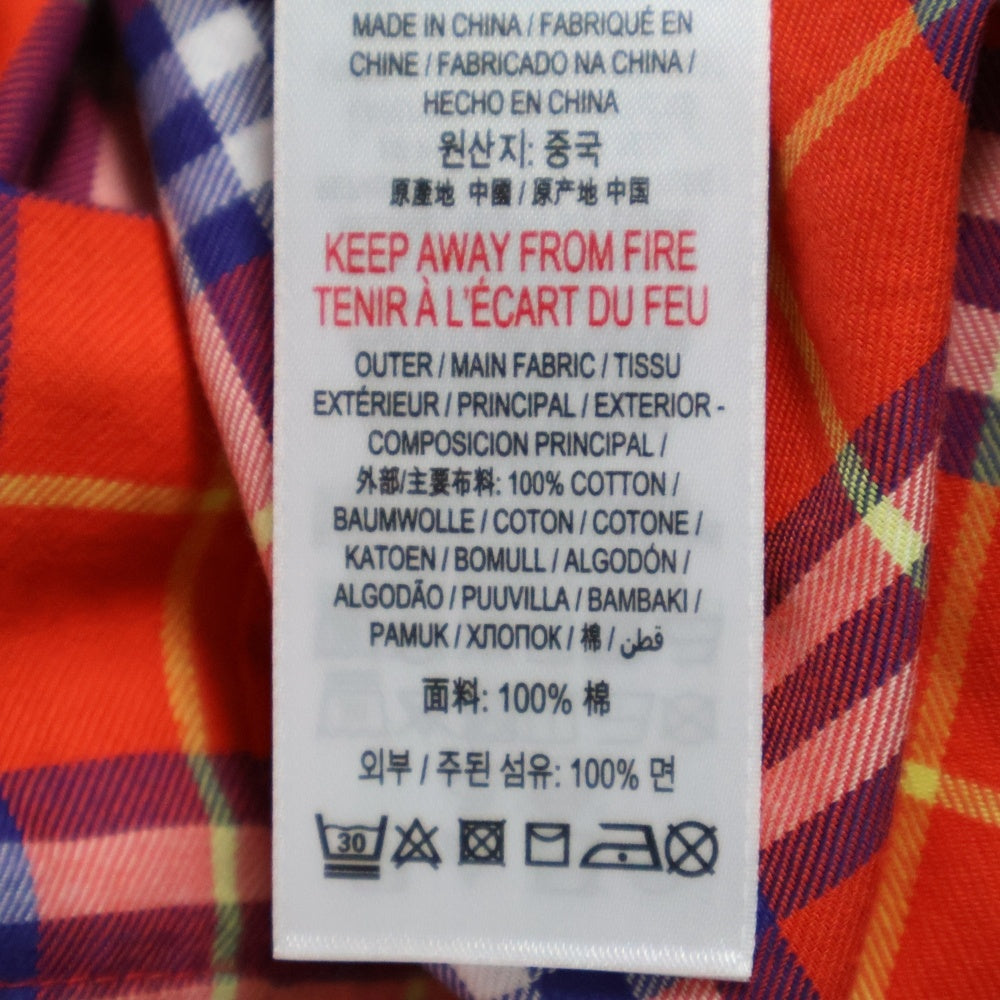 BURBERRY(バーバリー) ダブルフラップポケット ラウンドネック チェック柄 長袖ワンピース オレンジ 4500503681
