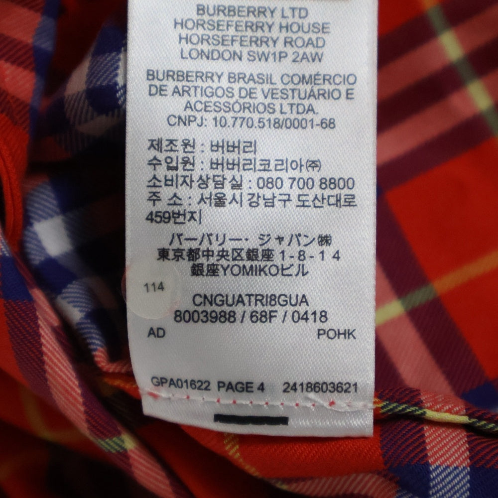 BURBERRY(バーバリー) ダブルフラップポケット ラウンドネック チェック柄 長袖ワンピース オレンジ 4500503681