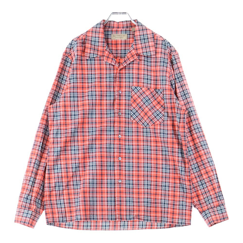 BURBERRY(バーバリー) 胸ポケット 6B チェック柄 オープンカラー 長袖シャツ オレンジ THTHAGAR129SAM