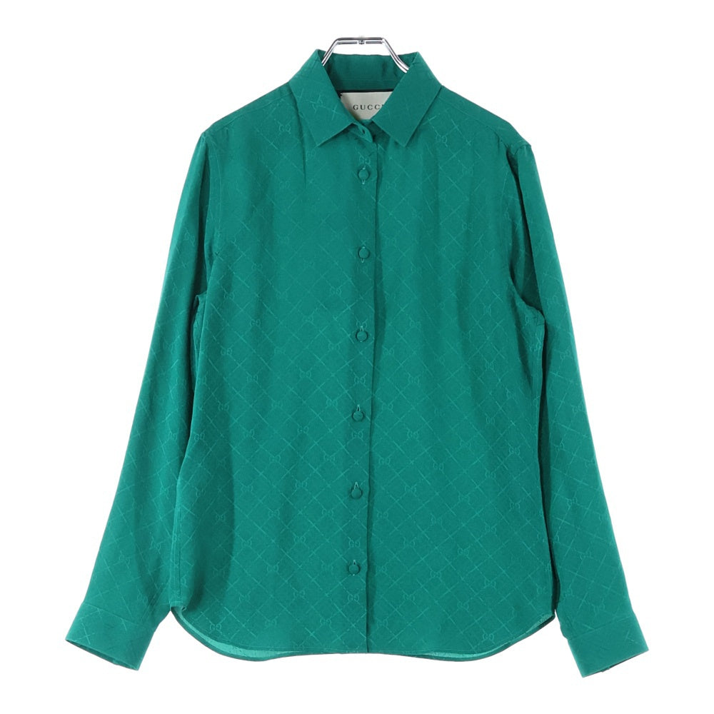 GUCCI(グッチ) ZADWP GG柄 総柄 GGボタン シルク 長袖シャツ グリーン 622196