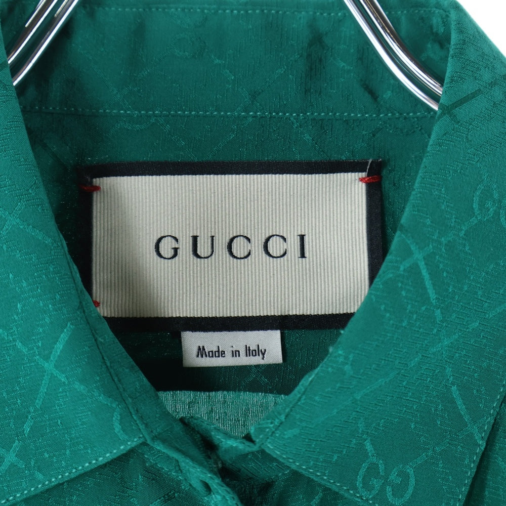 GUCCI(グッチ) ZADWP GG柄 総柄 GGボタン シルク 長袖シャツ グリーン 622196