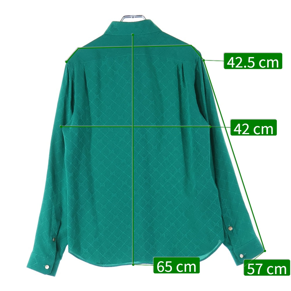 GUCCI(グッチ) ZADWP GG柄 総柄 GGボタン シルク 長袖シャツ グリーン 622196