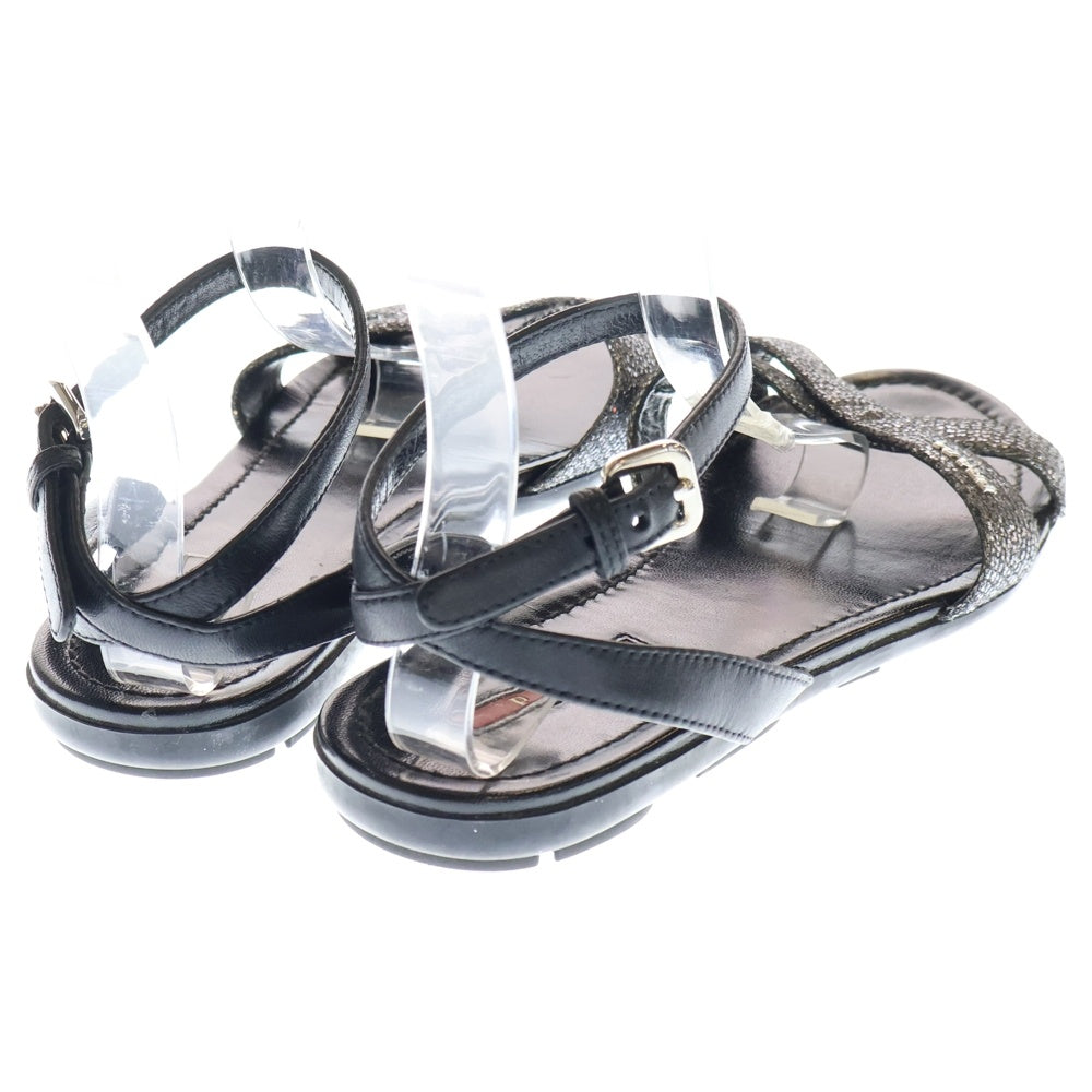 PRADA SPORT(プラダ スポーツ) ラメ入りロゴデザインクロスストラップ ウェッジソール サンダル レディース ブラック