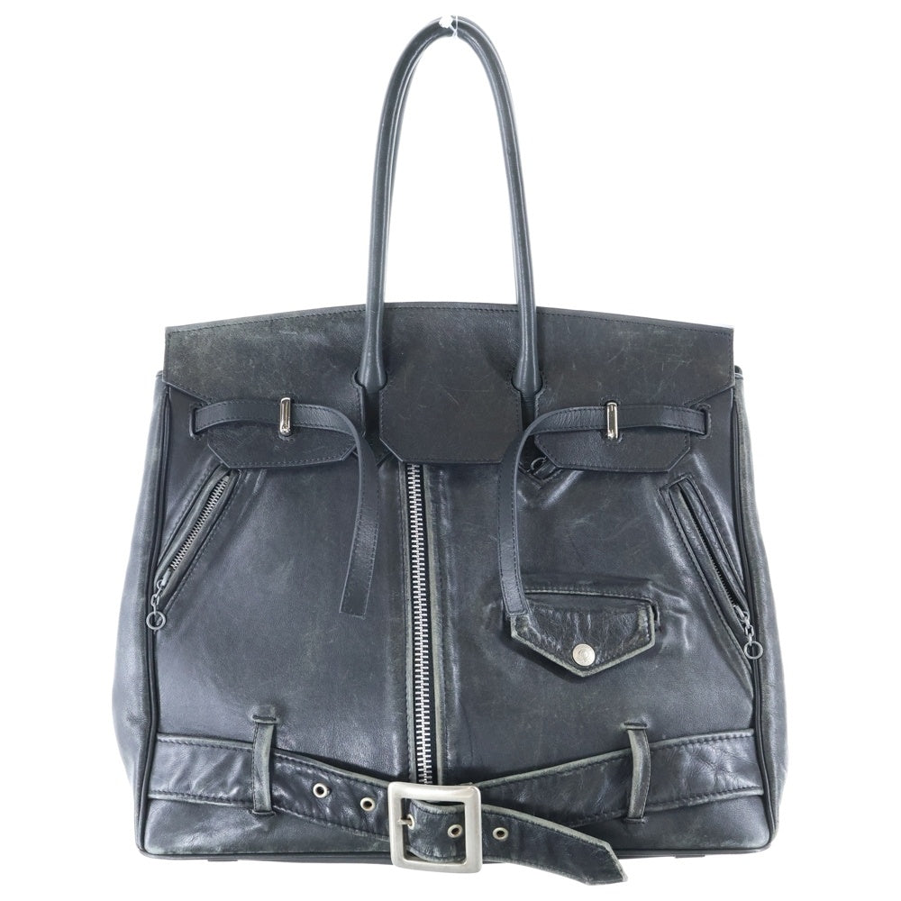 Punktum(パンクタム) SCHEMA RIDERS BAG 45 スキーマ ファーパッチ レザー ライダース ハンドバッグ ブラック