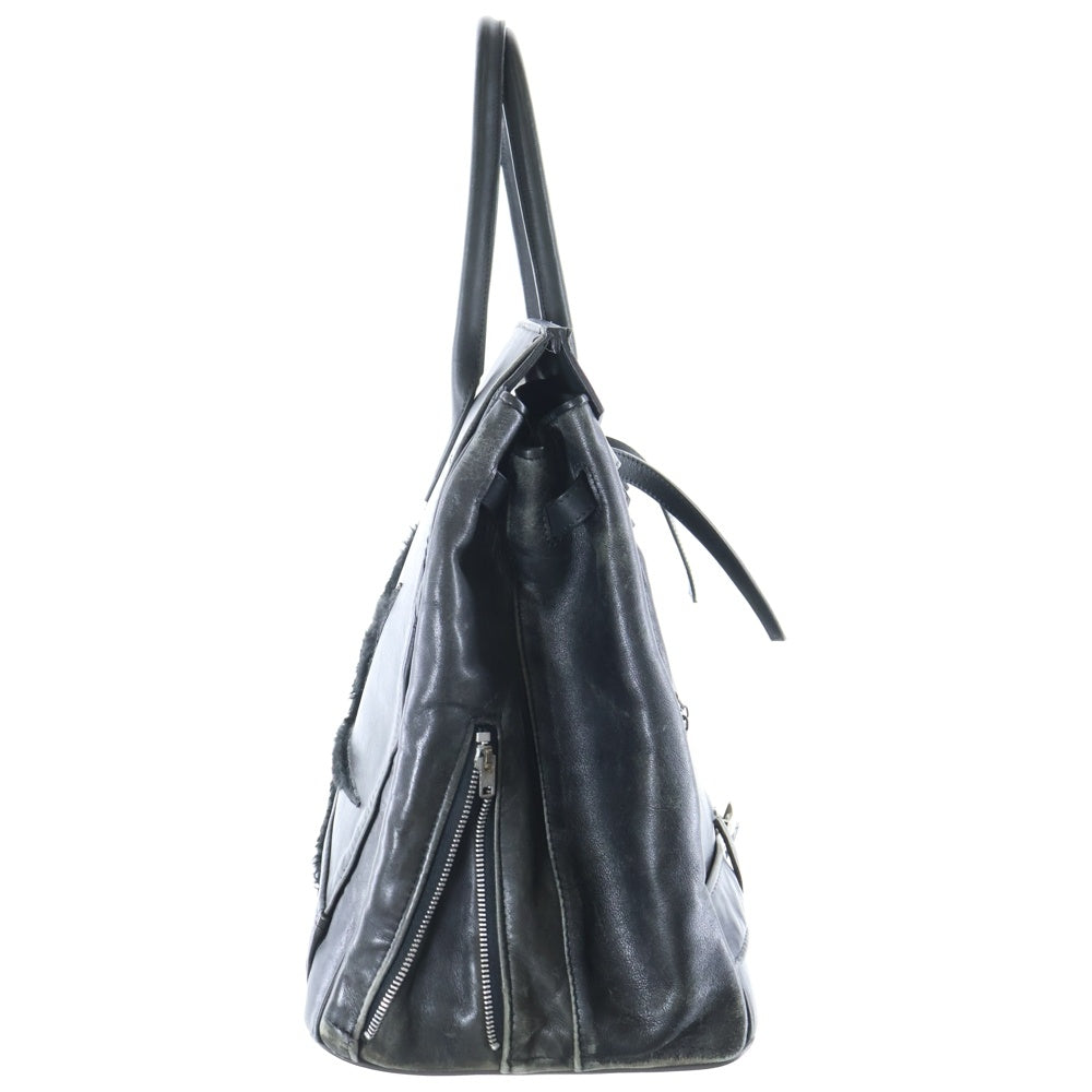 Punktum(パンクタム) SCHEMA RIDERS BAG 45 スキーマ ファーパッチ レザー ライダース ハンドバッグ ブラック