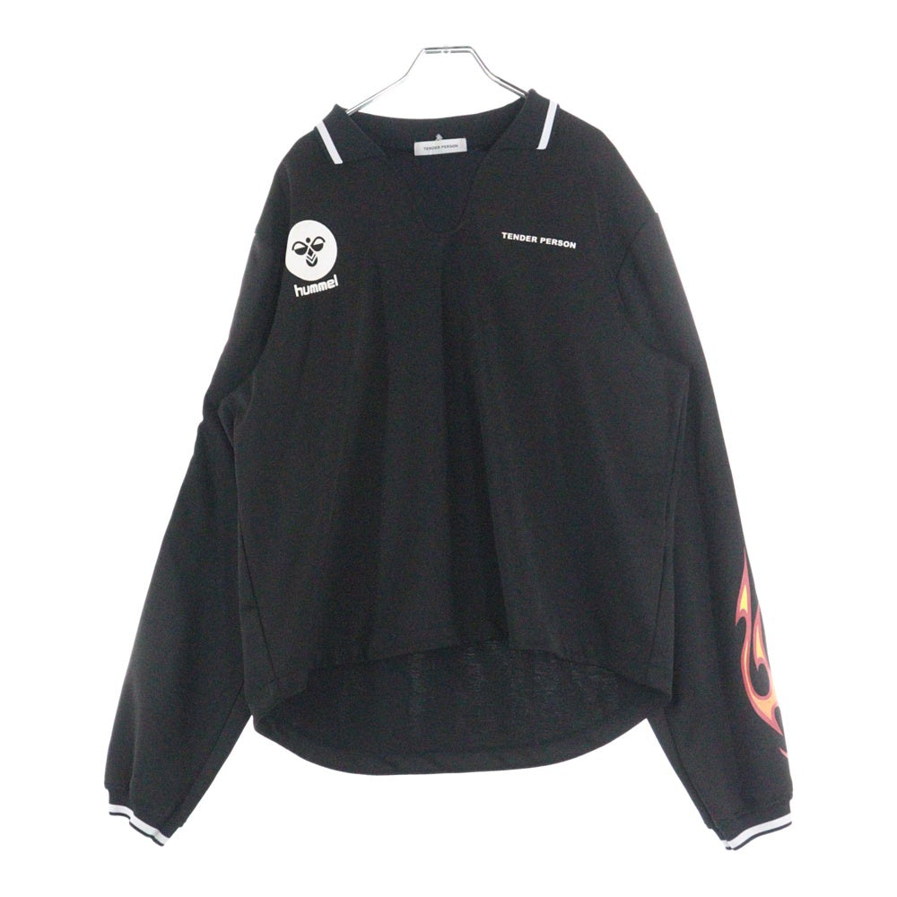 TENDER PERSON(テンダーパーソン) ×hummel ヒュンメル ロゴプリント ファイヤー パターン ロングスリーブ ゲームシャツ ブラック HM-TO-3212