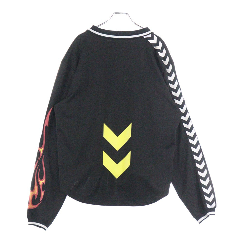 TENDER PERSON(テンダーパーソン) ×hummel ヒュンメル ロゴプリント ファイヤー パターン ロングスリーブ ゲームシャツ ブラック HM-TO-3212