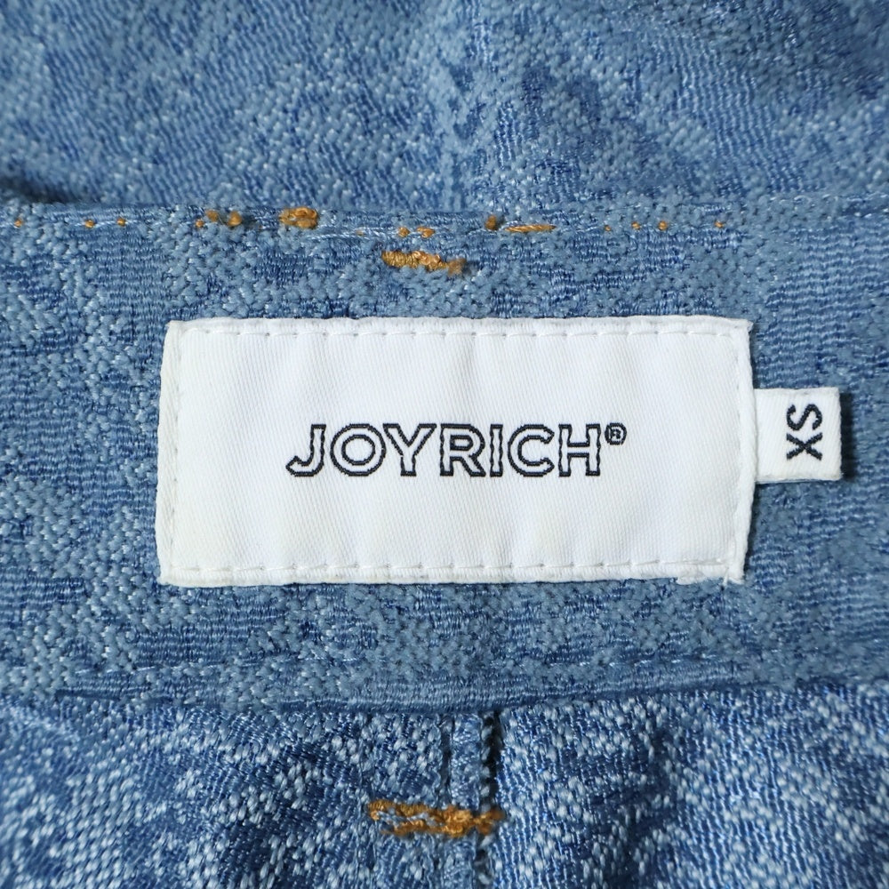 JOY RICH(ジョイリッチ) ジャガード 総柄 ストーンボタン フロントロゴデザイン デニムパンツ ブルー