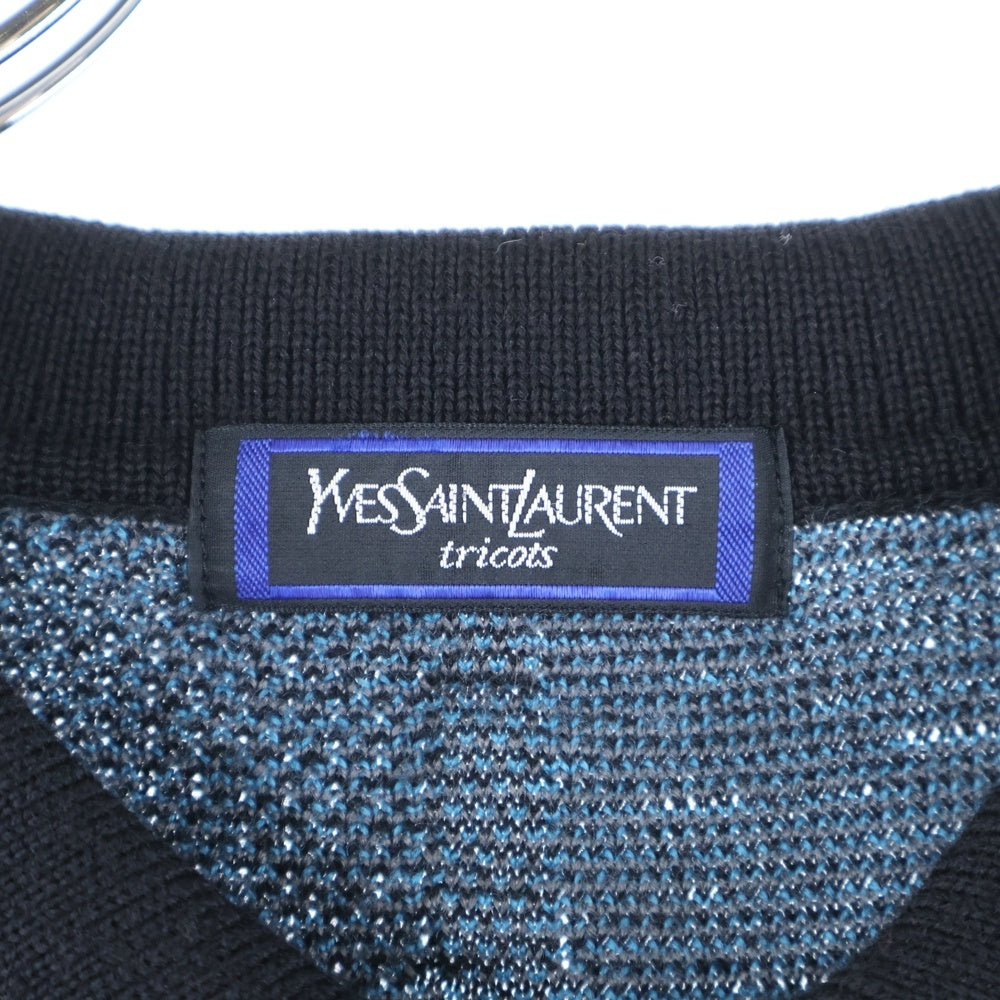 YVES SAINT LAURENT(イヴサンローラン) 総柄 ウール リブ 長袖ニットポロシャツ マルチカラー