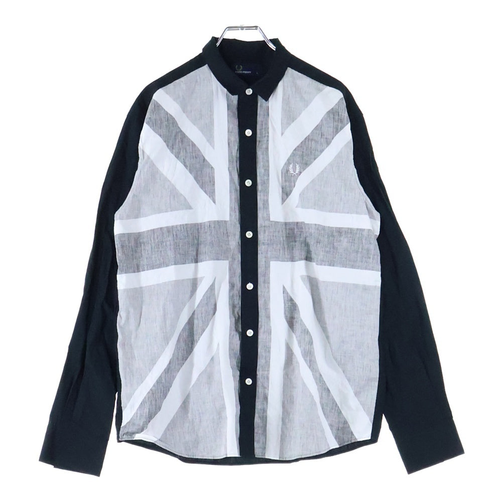 FRED PERRY(フレッドペリー) 日本製 フロントユニオンジャック コットン 長袖シャツ ブラック/グレー F4128