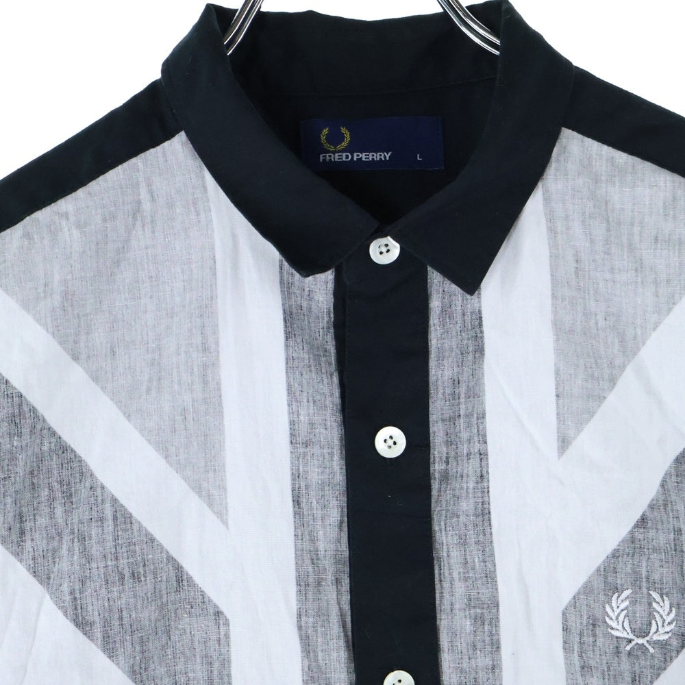 FRED PERRY(フレッドペリー) 日本製 フロントユニオンジャック コットン 長袖シャツ ブラック/グレー F4128