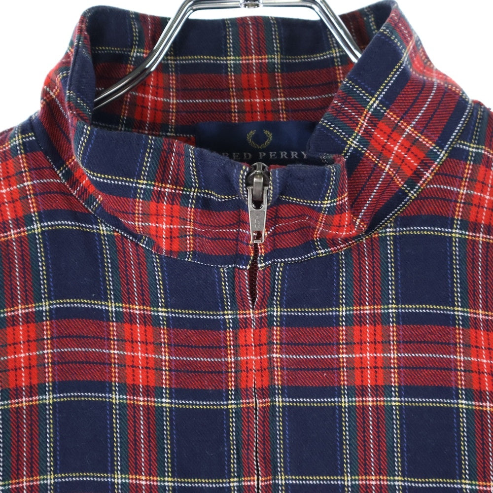 FRED PERRY(フレッドペリー) タータンチェック柄 コットン ハリントンシャツジャケット レッド F2088