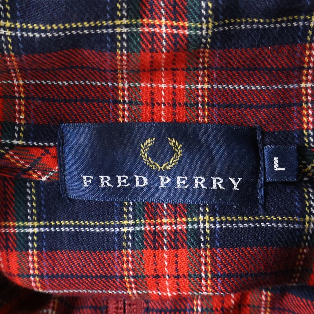 FRED PERRY(フレッドペリー) タータンチェック柄 コットン ハリントンシャツジャケット レッド F2088