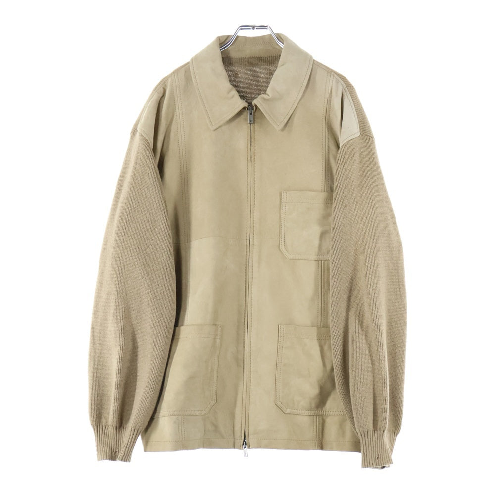 GOLDEN GOOSE DELUXE BRAND(ゴールデングースデラックスブランド) NEIL JACKET ネイルジャケット レザーニット切替 ダメージ加工 ジップアップジャケット ベージュ GMP02136P00184955550