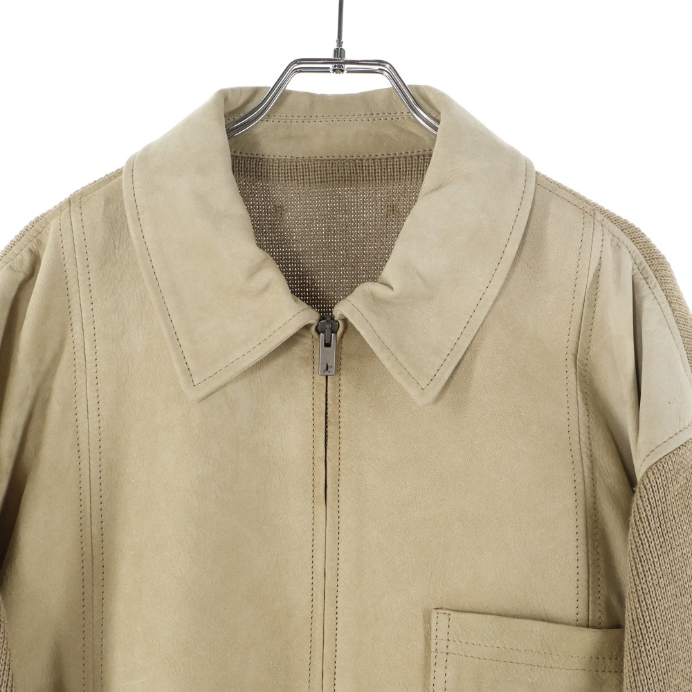 GOLDEN GOOSE DELUXE BRAND(ゴールデングースデラックスブランド) NEIL JACKET ネイルジャケット レザーニット切替 ダメージ加工 ジップアップジャケット ベージュ GMP02136P00184955550