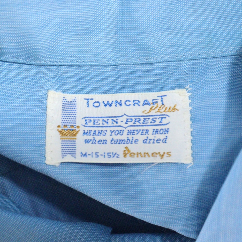PENNEYS TOWNCRAFT(ぺニーズタウンクラフト) 60-70S VINTAGE ヴィンテージ 胸ワンポイント刺繍 コットンオープンカラー半袖シャツ ブルー
