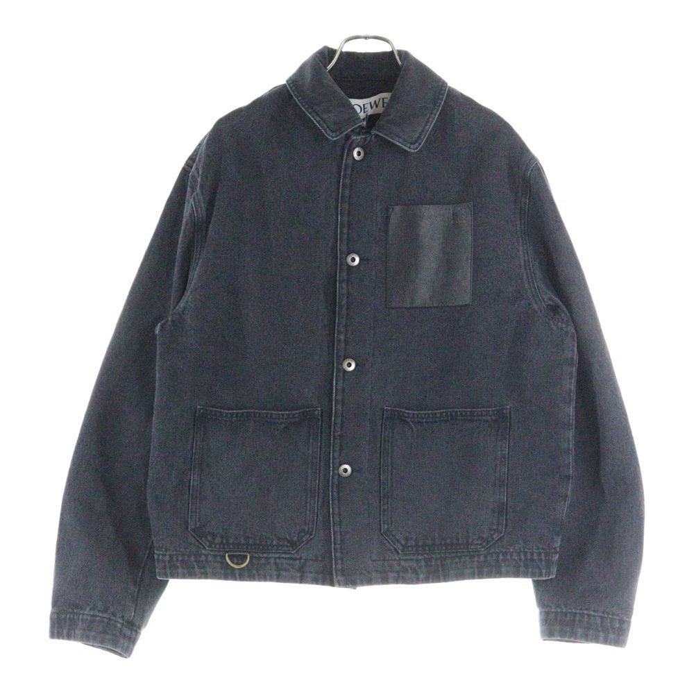 LOEWE(ロエベ) 24SS WORKWEAR JACKET IN DENIM レザー切り替え ワークウェアジャケット ブラック H526Y50W23