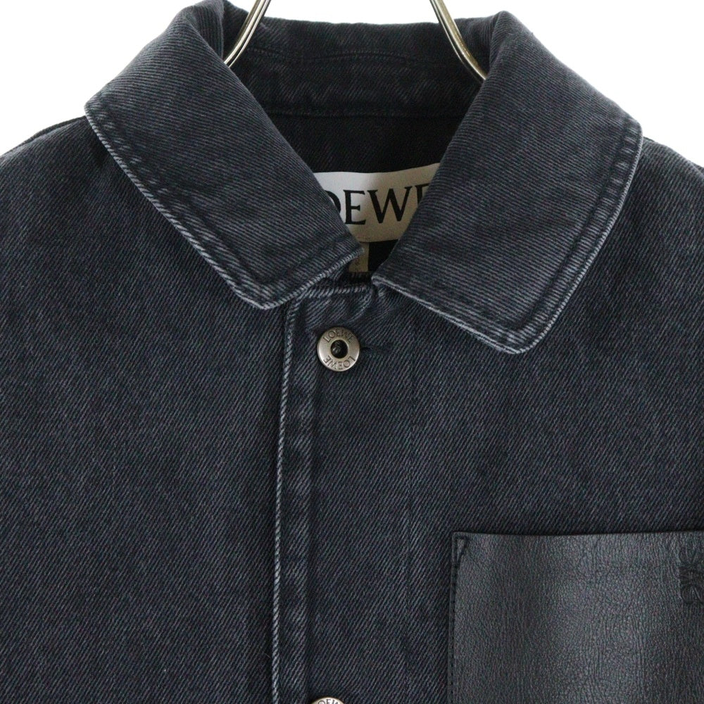 LOEWE(ロエベ) 24SS WORKWEAR JACKET IN DENIM レザー切り替え ワークウェアジャケット ブラック H526Y50W23