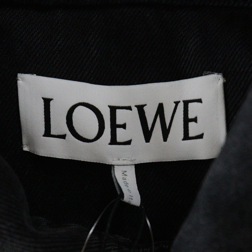 LOEWE(ロエベ) 24SS WORKWEAR JACKET IN DENIM レザー切り替え ワークウェアジャケット ブラック H526Y50W23