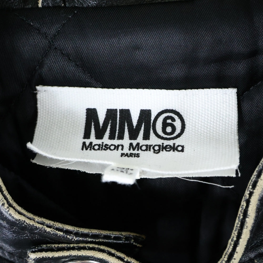 MM6 Maison Margiela(エムエムシックスメゾンマルジェラ) 22AW 5-ZIP WOOL LEATHER JACKET 八の字 ウール レザージャケット ブラック S62AN0079