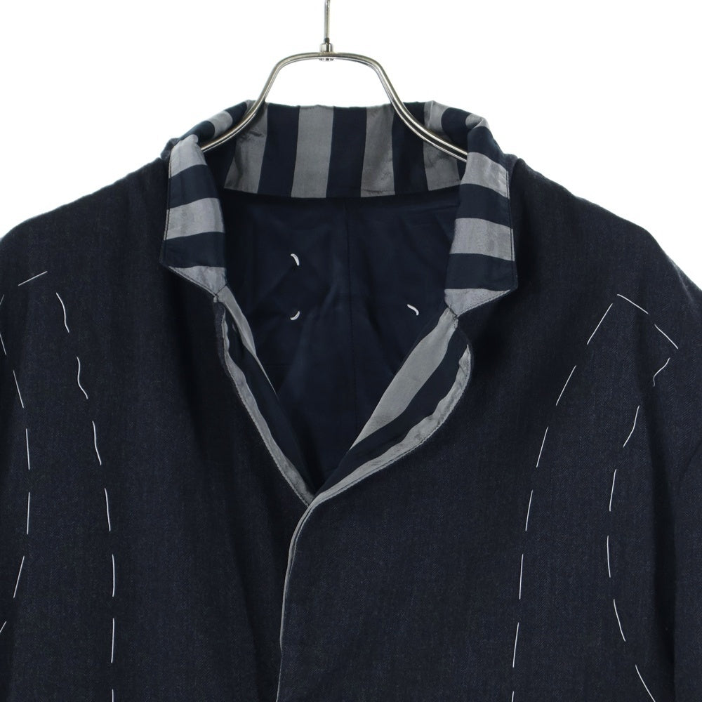 Maison Margiela 1 10(メゾンマルジェラ 1 10) 22AW HERRINGBONE STRIPE COAT ヘリンボーン ストライプ リバーシブル トレンチコート ブラック/ネイビー S50AA0120
