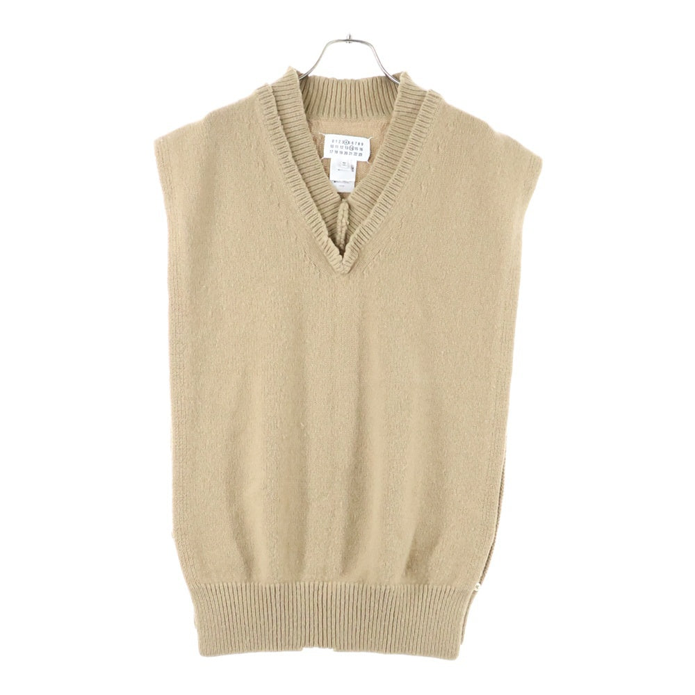 Maison Margiela 14(メゾンマルジェラ) 22AW レイヤードデザイン Vネック ウール ニットベスト レディース ベージュ SI1TH0001