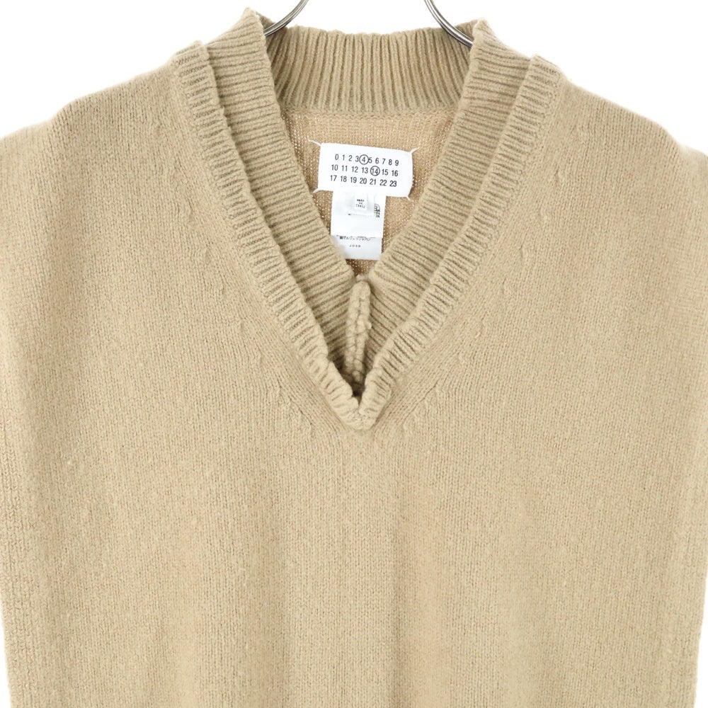Maison Margiela 14(メゾンマルジェラ) 22AW レイヤードデザイン Vネック ウール ニットベスト レディース ベージュ SI1TH0001