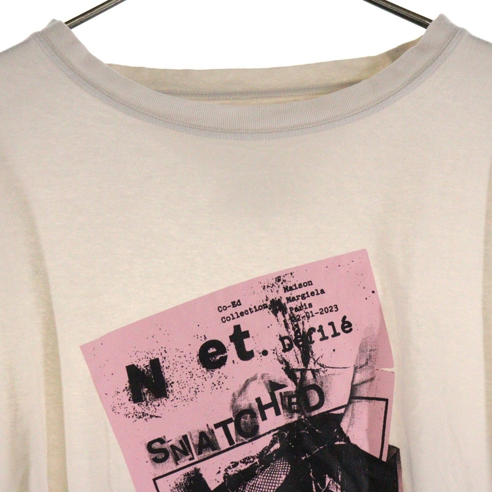 Maison Margiela 1 10(メゾンマルジェラ 1 10) 24SS フロントプリント 長袖Tシャツ カットソー ホワイト/ピンク S50GC0698