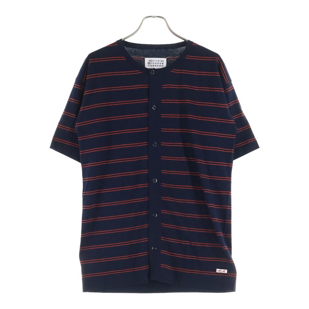 Maison Margiela 1 10(メゾンマルジェラ 1 10) 25SS ボタンダウン ボーダー 半袖ニット ブラック/レッド S50HP0020