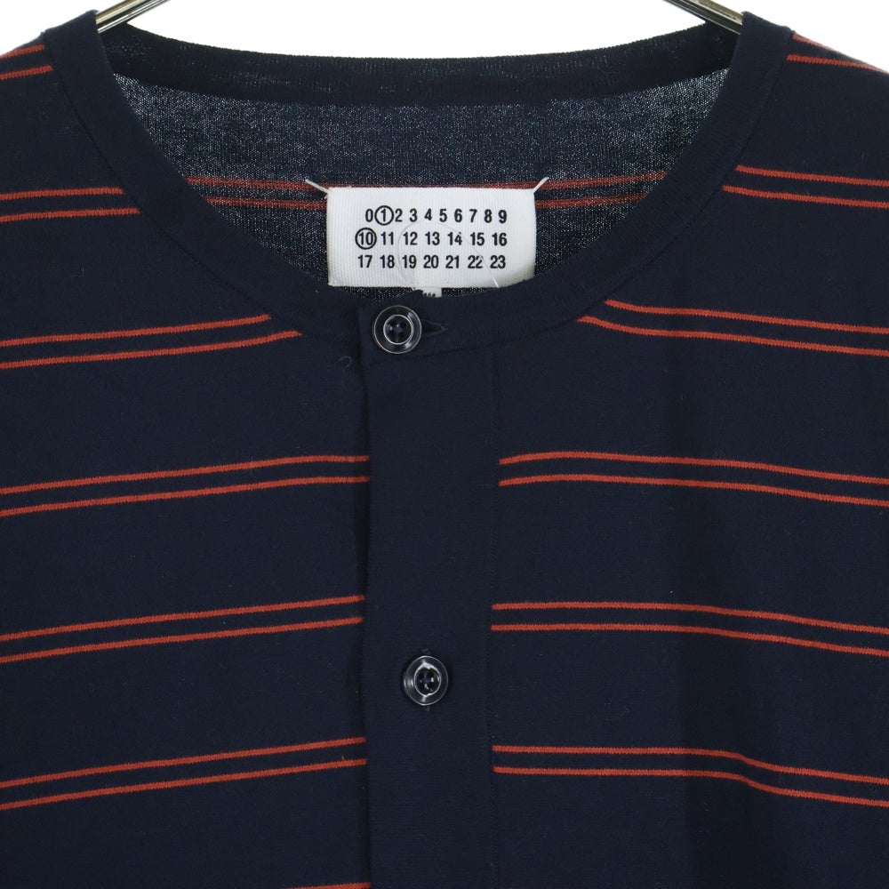 Maison Margiela 1 10(メゾンマルジェラ 1 10) 25SS ボタンダウン ボーダー 半袖ニット ブラック/レッド S50HP0020