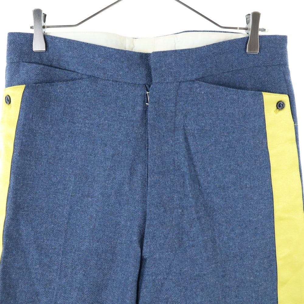 Maison Margiela 10(メゾン マルジェラ) 21SS ウール混 サイドライン ボタンダウン テーパードパンツ ネイビー/イエロー S50KA0558