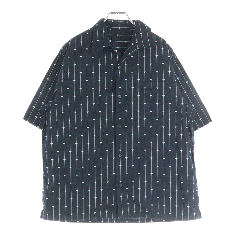 PRADA(プラダ) 総柄 トライアングルロゴ オープンカラー 半袖シャツ ブラック UCM006