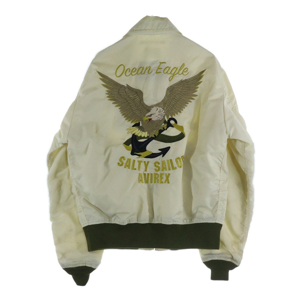 AVIREX(アヴィレックス) OCEAN EAGLE オーシャン イーグル ワッペン付き マルチポケット 両面エンブロイダリー ジップアップ ナイロンジャケット オフホワイト 6122108