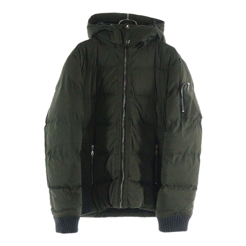 NO BRAND(ノーブランド) BAREBACK REALDRESS マルチポケット ニット切り替え ジップアップ フーデッド ダウンジャケット グリーン 173-1629
