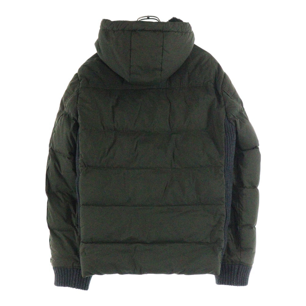 NO BRAND(ノーブランド) BAREBACK REALDRESS マルチポケット ニット切り替え ジップアップ フーデッド ダウンジャケット グリーン 173-1629