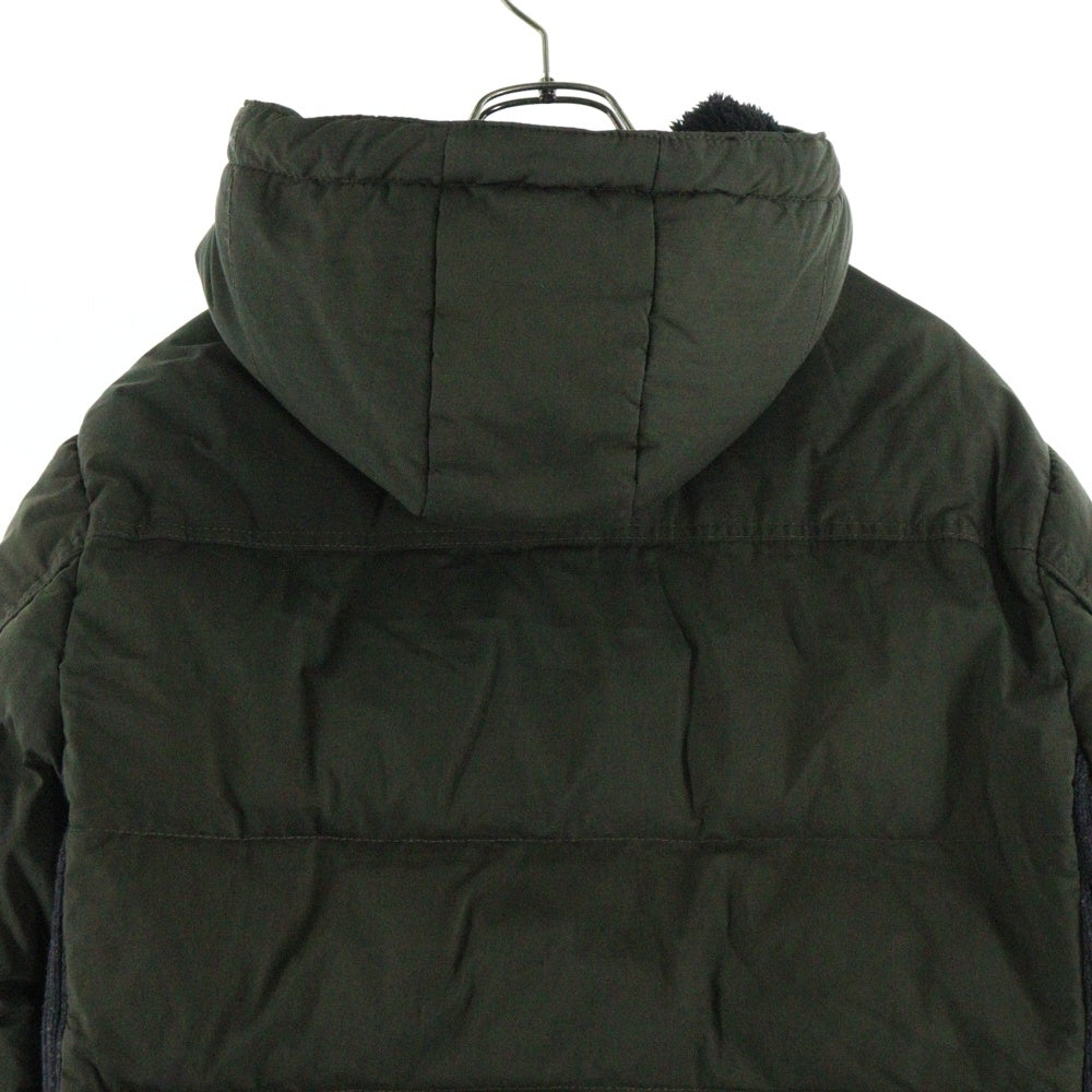 NO BRAND(ノーブランド) BAREBACK REALDRESS マルチポケット ニット切り替え ジップアップ フーデッド ダウンジャケット グリーン 173-1629