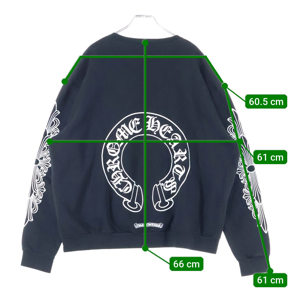 CHROME HEARTS(クロムハーツ) Horseshoe L/S Sweatshirt ホースシュープリント 袖フローラル スウェットトレーナー ブラック