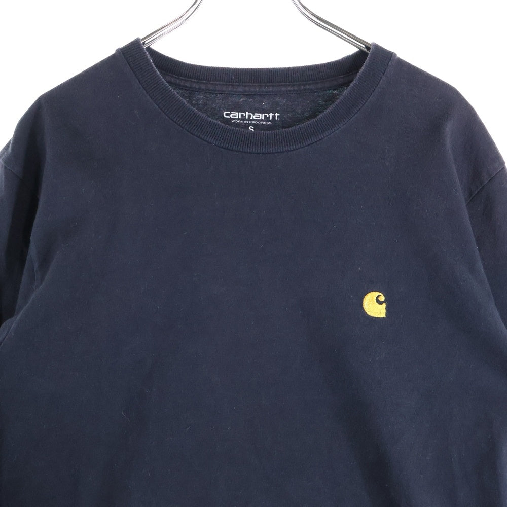 CARHARTT(カーハート) ミニロゴ エンブロイダリー ロングスリーブ 長袖クルーネックTシャツ カットソー ブラック I022923