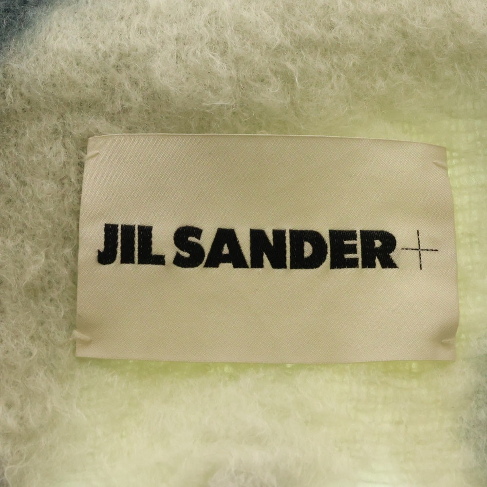 JIL SANDER +(ジルサンダープラス) 21AW スペイン製 カラーパターン モヘアウール マフラー ホワイト/ネイビー/グリーン JPUT902022